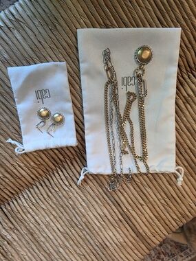 CAbi Gold-Tone Round Drop Earrings With Matching Necklace